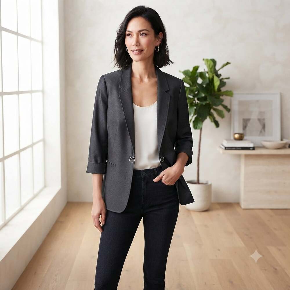 Tahari Arthur S. Levine Women's Dark Navy Rolled 3/4 Sleeve Blazer Size 14